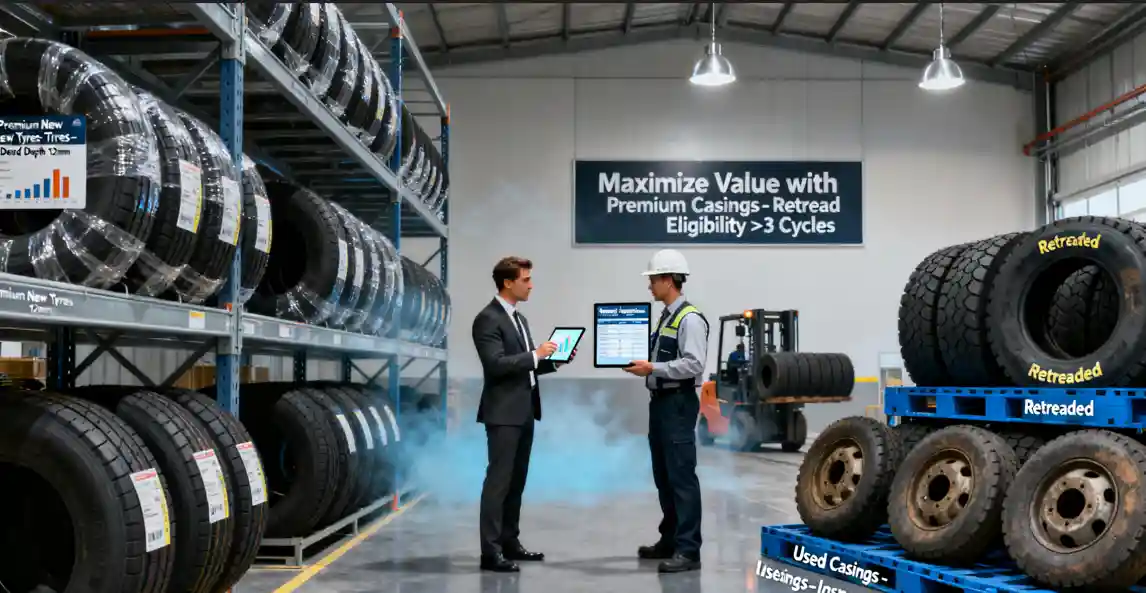 Finished tire warehouse and container loading preparation